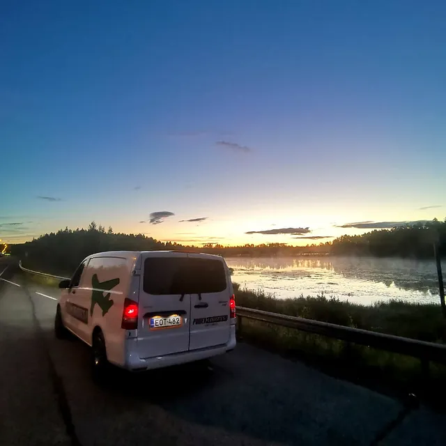 Truck parked next to water